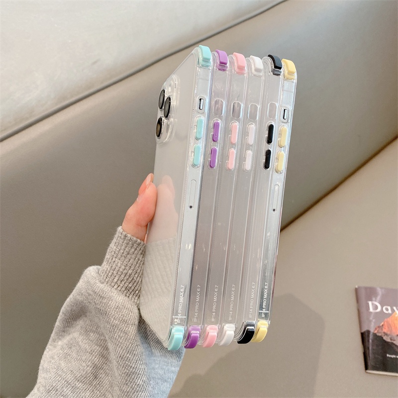 IPHONE Casing TPU Transparan Cocok Untuk Iphone14 13 12 11 Pro Max Candy Colored Border Four Corner Anti Drop Case