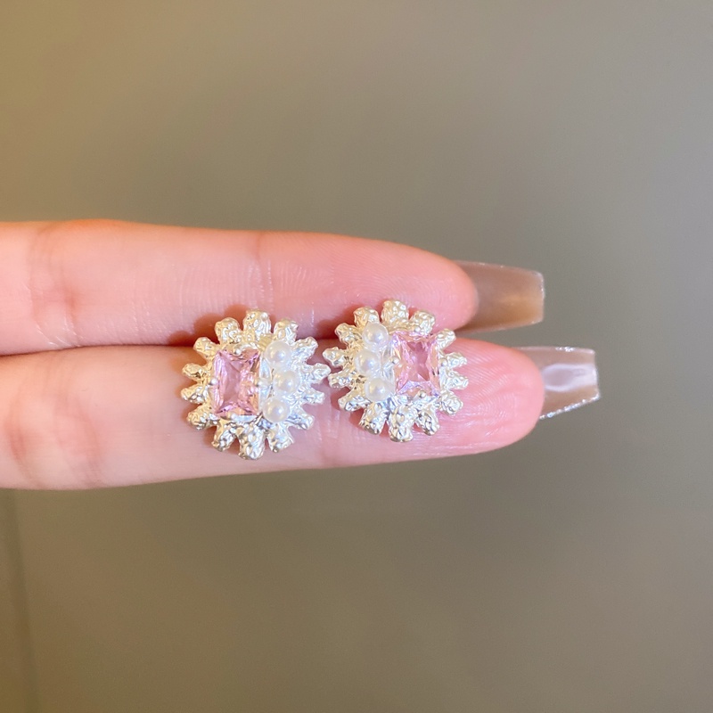 Anting Mutiara Merah Muda Korea Indah Bunga Ear Studs Ins Aksesori Keren