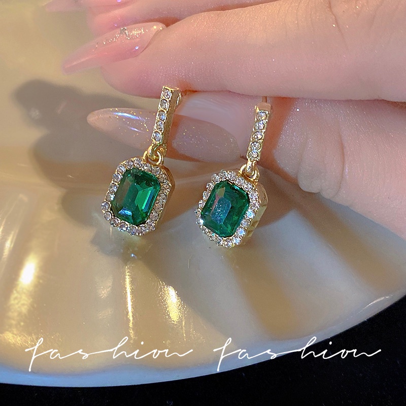 925 Perak Jarum Berlian Emerald Zircon Stud Earrings Fashion Desain Anting Aksesoris Wanita Hadiah