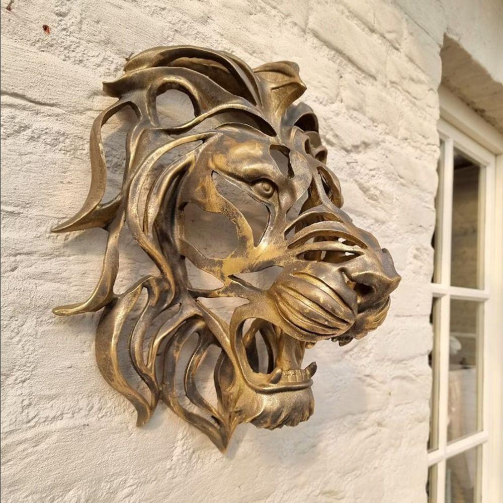 Populer Lion Head Wall Art Kreatif 3D Emas Kepala Singa Hiasan Gantung Seni Yang Dipasang Di Dinding