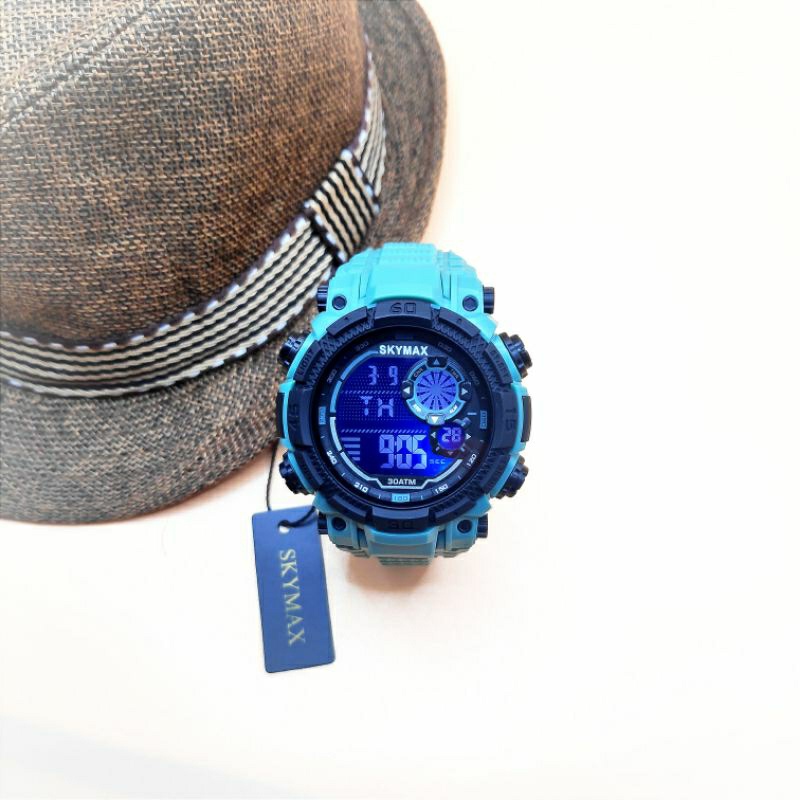 jam tangan pria sport SKYMAX 2228 Tali Karet Brown Digital Original Anti air