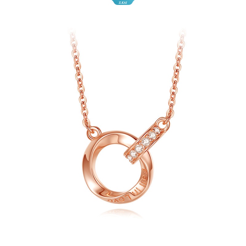 Hollow Bulat Zirkon Liontin Kalung Choker Warna Rose Gold Stainless Steel Perhiasan Rantai Pesta Pernikahan Hadiah Anniversary [ZK]