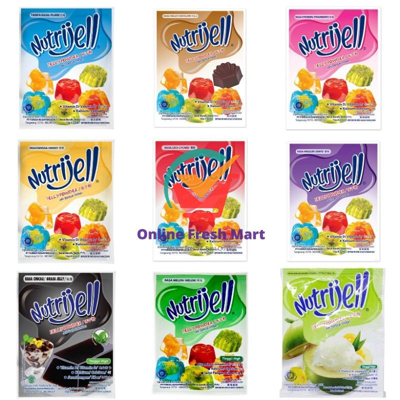 

Nutrijell Jelly Powder bubuk jeli cokelat cincau leci strawberry mangga anggur melon plain kelapa muda cincau