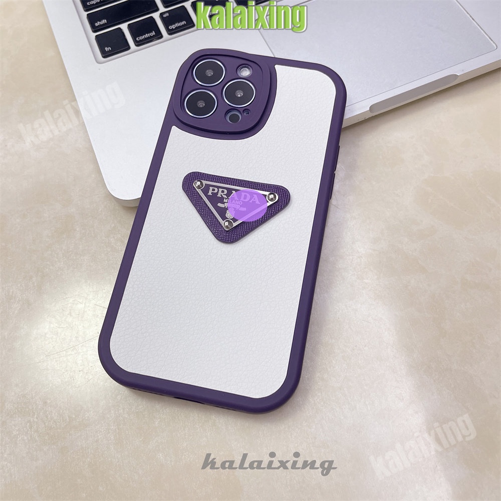 Casing Hp Prada Kulit Untuk iPhone 14 Promax14Plus13 12 Mini 11 Pro Max Xs Max Xr X Xs7 /8 Plus Casing Lucu Tutup Belakang Lensa Bulat