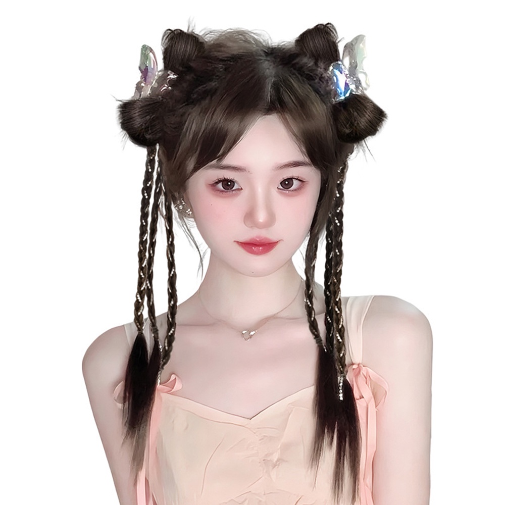 1pcs Y2k Bergaya Simulasi Kupu-Kupu Busur Mermaid Dan Boxer Kepang Rambut Cakar Rambut Klip Wig Untuk Wanita Aksesoris Rambut 48cm