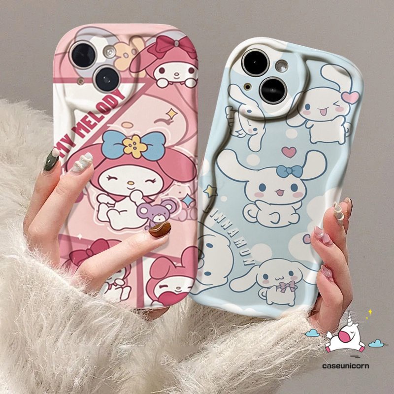 IPHONE Casing Ponsel Kompatibel Untuk Iphone14 11 12 13 Pro Max XR 6 6s 7 8 Plus X XS Max Se2020 Kartun Melodi Lucu Cinnamoroll Lembut Tpu Shockproof 3D Tepi Bergelombang Melengkung Glossy Penutup Belakang