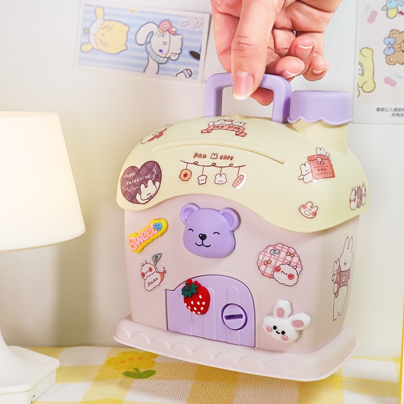【Gratis Stiker】Celengan berbentuk rumah jamur dengan pengunci berkapasitas besar untuk melatih kebiasaan anak dalam menabung