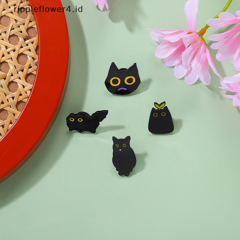 {rippleflower4.id} Gaya Punk Kecil Kartun Hitam Bentuk Kucing Logam Enamel Bros Fashion Kreatif Hewan Lencana Pin Perhiasan Hadiah Aksesoris~