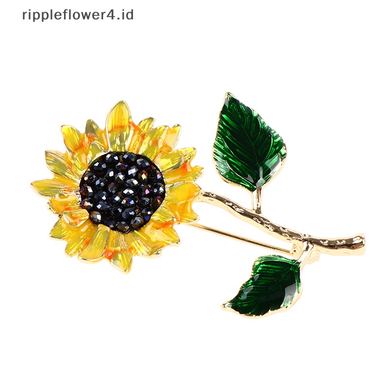 {rippleflower4.id} Enamel Bunga Matahari 2daun Bros Pin Untuk Wanita Fashion Perhiasan Brooch Gift~