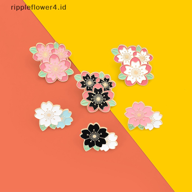 {rippleflower4.id} Sakura Enamel Pin Pink Putih Cherry Blossom Bros Tas Kerah Pin Kartun Bunga Lencana Perhiasan Hadiah Pin Bunga~