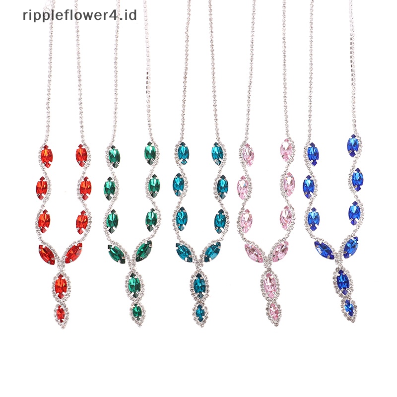 {rippleflower4.id} Fashion Kristal Prom Pernikahan Set Perhiasan Wanita Aksesoris Bunga Rumbai Kalung Anting Pengantin Hadiah Perhiasan Set~