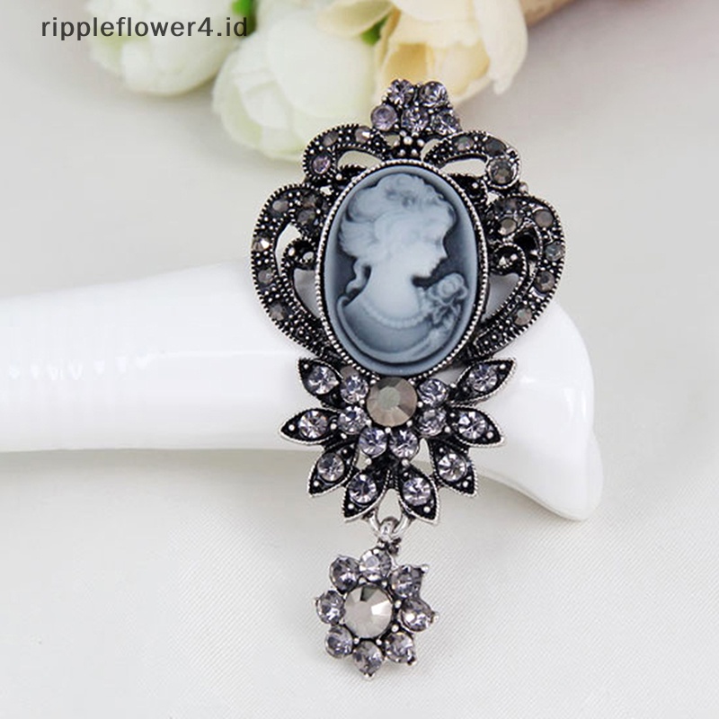 {rippleflower4.id} 1pc Cameo Baru Victoria Gaya Kristal Pesta Pernikahan Wanita Liontin Bros Pin~