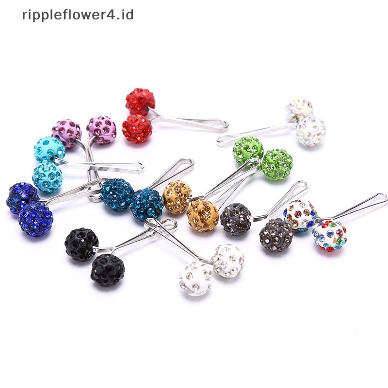 {rippleflower4.id} 12pcs Berlian Imitasi Bola Muslim Hijab Klip Bros Pin Syal Safety Clip Wanita~