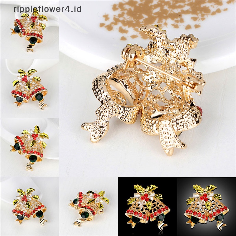 {rippleflower4.id} Bros Kristal Baru Pin Buket Pernikahan Lady Lonceng Snowman Pohon Hadiah Natal~