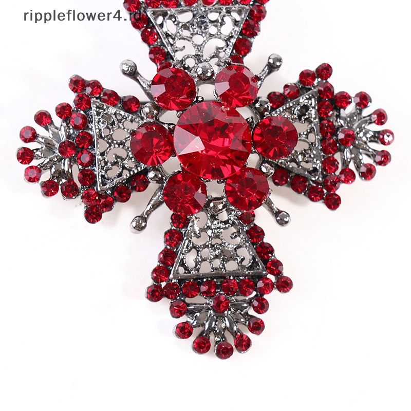 {rippleflower4.id} Bros Salib Berlian Imitasi Merah Untuk Wanita Vintage Pin Pakaian Syal Klip Perhiasan~