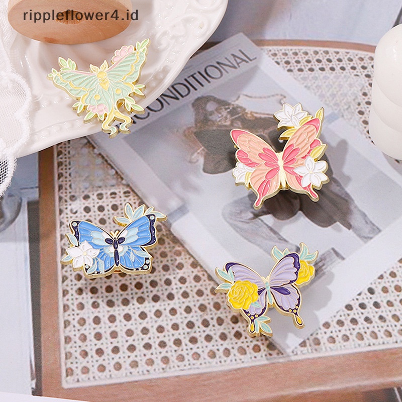 {rippleflower4.id} Sayap Bunga Kupu-Kupu Enamel Pin Bros Serangga Custom Actias Seleme Lapel Lencana Perhiasan Hewan~