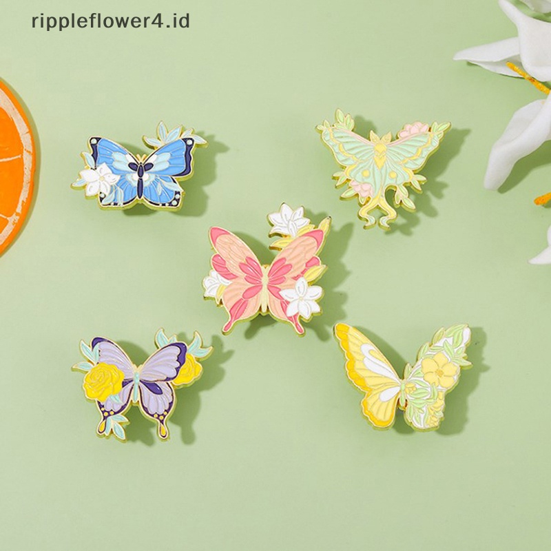 {rippleflower4.id} Sayap Bunga Kupu-Kupu Enamel Pin Bros Serangga Custom Actias Seleme Lapel Lencana Perhiasan Hewan~