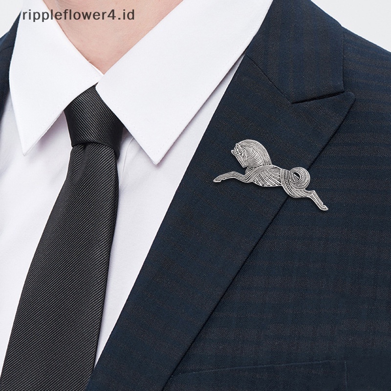 {rippleflower4.id} Vintage Logam Menjalankan Kuda Bros Pin Trendi Fashion Bros Kreatif Kerah Korsase Pin Untuk Pria Jas Aksesoris Pakaian~