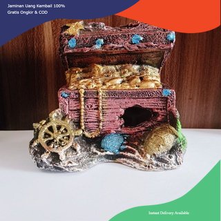 hiasan aquarium peti harta karun, peti harta karun, dekorasi aquarium peti harta karun, peti harta k