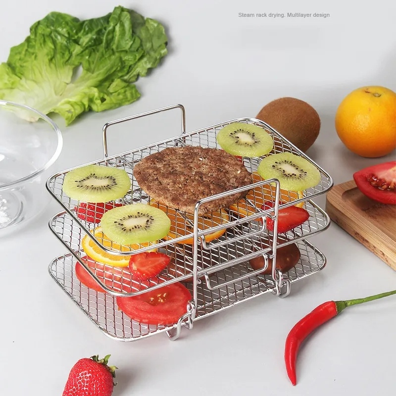 Rak Roasting Stainless Steel Multi-Layer/ Air Fryer Dehydrator Rack/ Aksesoris Panggangan Barbekyu Berkemah Luar Ruangan