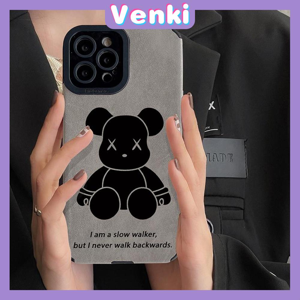 VENKI - Untuk iPhone 11 Case Kulit Dilaminasi Pupil Mata Suede Phone Case Soft Shockproof Airbag Case Pelindung Kamera Beruang Lucu Kompatibel dengan iPhone 14 13 Pro max 12 xr xs 7 8