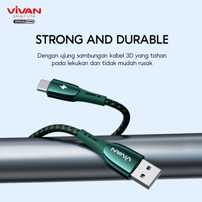 VIVAN Kabel Data Type-C VZC100S NEW 3A Smart Chip Automatic Power-Off QC3.0 100CM Garansi Resmi 1 Tahun