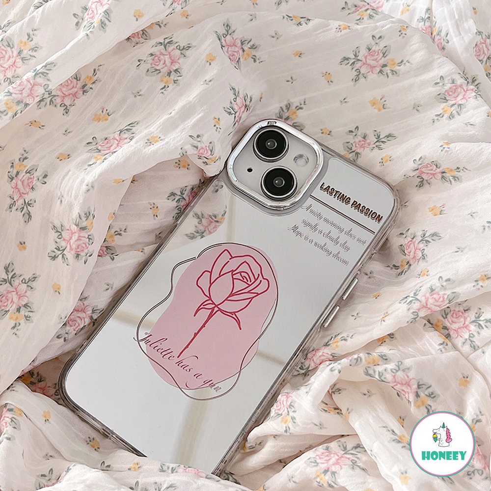 Sweet Pink Rose Makeup Mirror Phone Case Kompatibel Untuk iPhone 14 Pro 13 12 Pro Max11 Kreatif Shockproof Back Cover