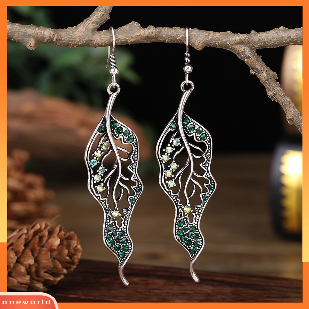 [WOD] 1pasang Anting Lady Kreatif Bentuk Daun Individu Berlian Imitasi Drop Earrings Untuk Hadiah