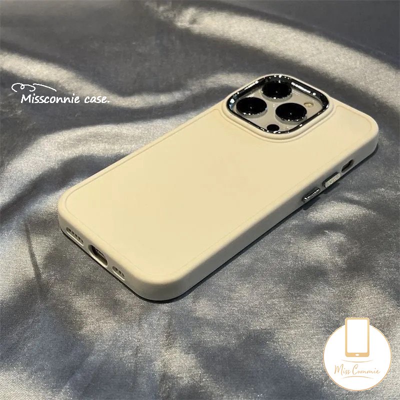 Casing Warna Solid Simple Plating Mewah Kompatibel Untuk IPhone 7plus X XR 11 14 13 12 Pro MAX 7 8 Plus XS MAX Frame Lensa Metal Soft Cover Dengan Braket Kucing Kitty Lucu