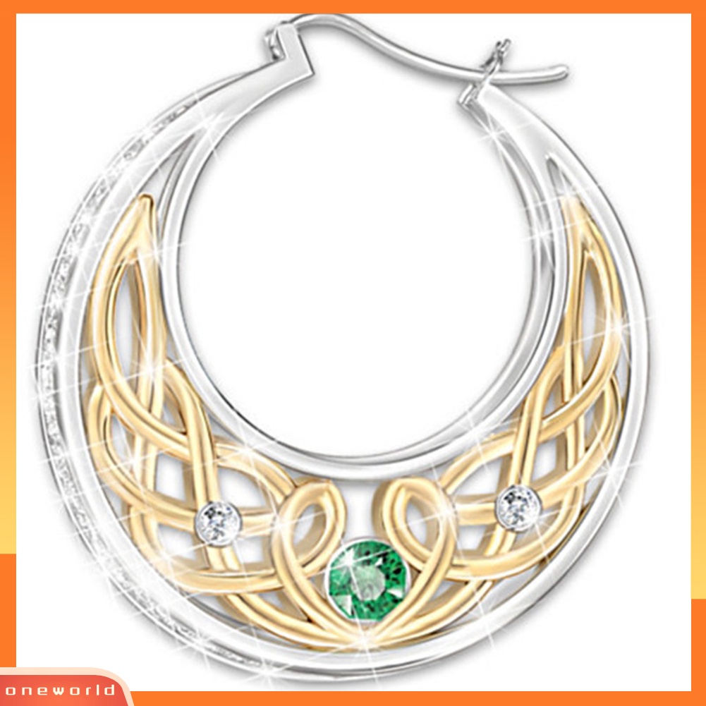 [WOD] Wanita Faux Emerald Hias Vintage Bunga Menjuntai Hoop Anting Pesta Perhiasan Hadiah