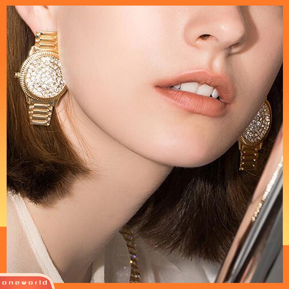 [WOD] Jam Tangan Berlian Imitasi Wanita Bentuk Oval Geometris Menjuntai Ear Drop Earrings Jewelry