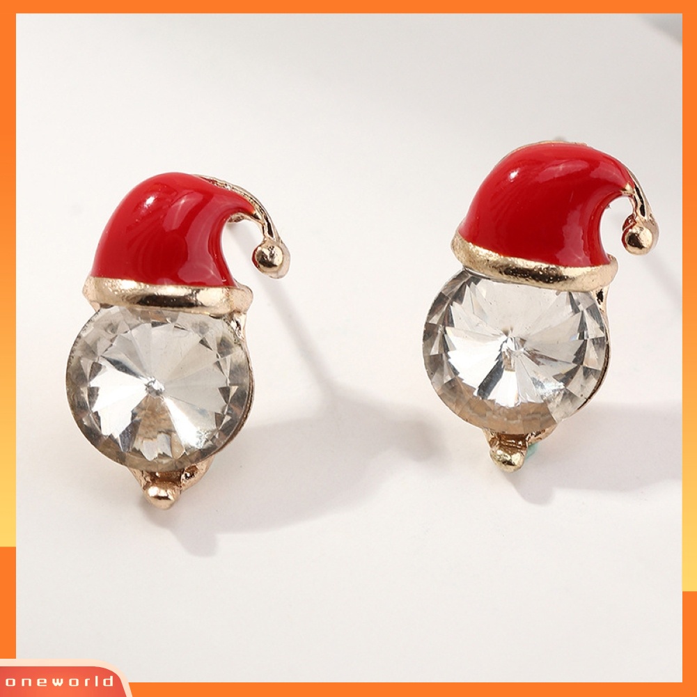 [WOD] Wanita Kreatif Topi Natal Bentuk Telinga Stud Menjuntai Anting Liontin Perhiasan Decor