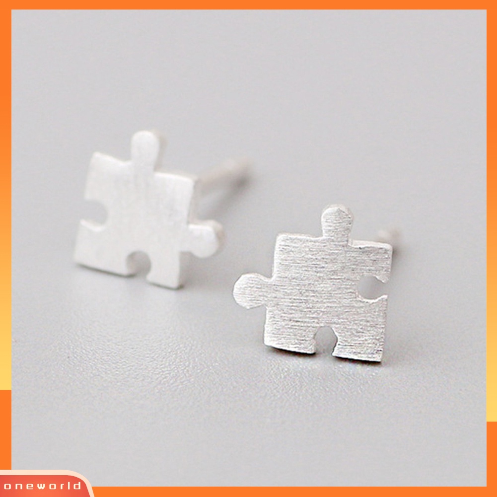[WOD] Fashion Wanita Menggambar Permukaan Jigsaw Puzzle Bentuk Telinga Stud Anting Perhiasan