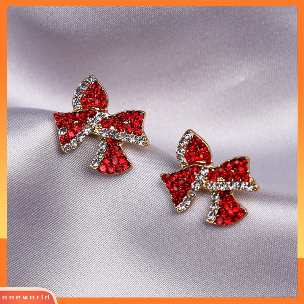 [WOD] 1pasang Anting Tusuk Bentuk Busur Berlian Imitasi Perhiasan Manis Tahan Lama Ear Studs Untuk Pakaian Sehari-Hari
