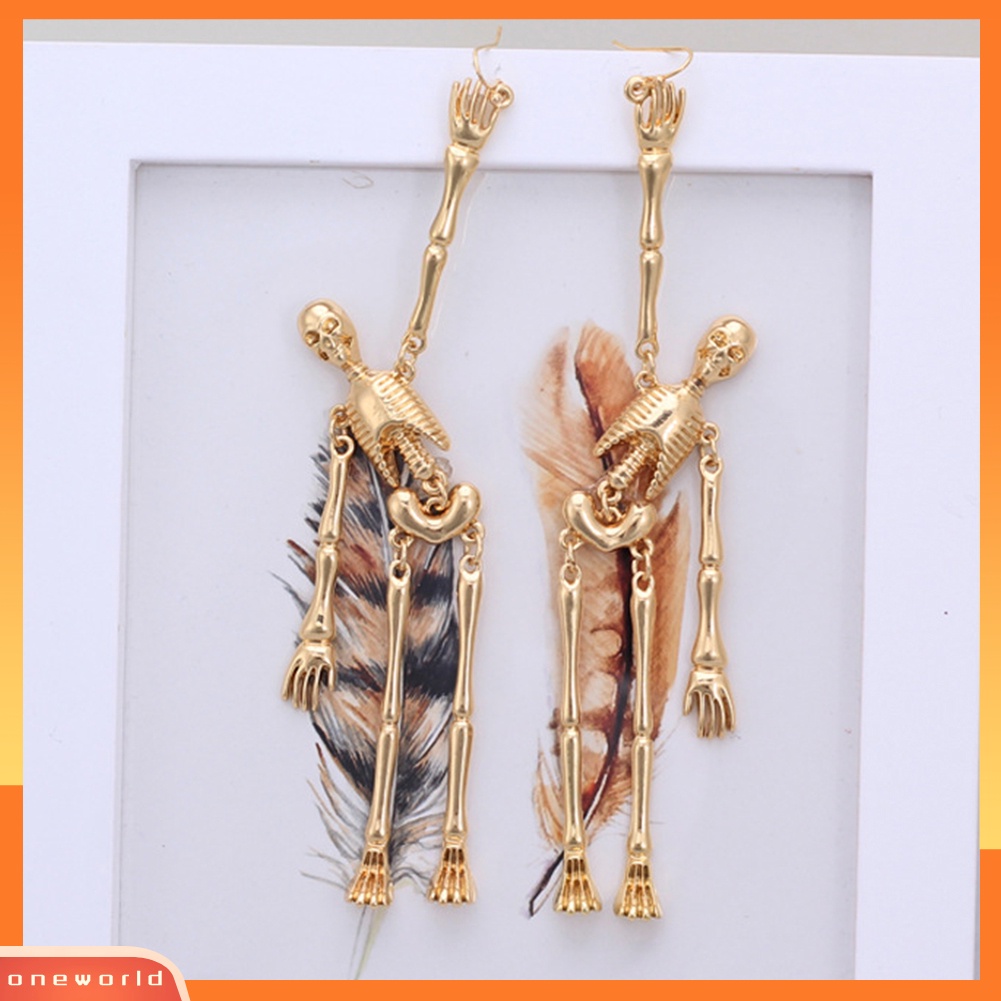 [WOD] Fashion Wanita Tengkorak Tengkorak Menjuntai Drop Panjang Hoop Earrings Pesta Perhiasan Hadiah