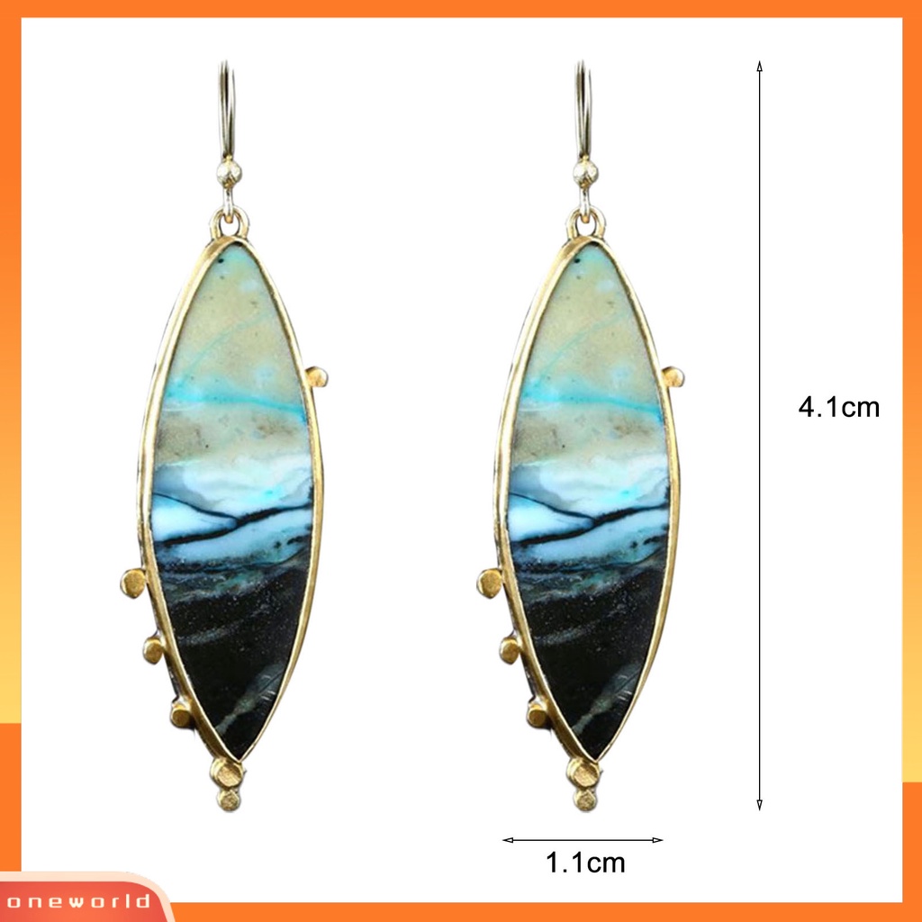 [WOD] 1pasang Unik Bentuk Tindik Menjuntai Anting Pesona Hadiah Pola Lautan Imitasi Opal Hook Earrings Perhiasan Pesta