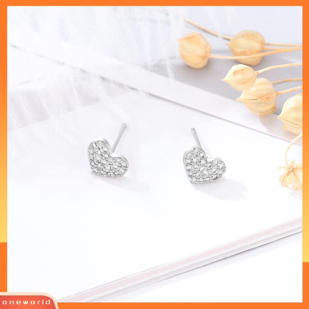 [WOD] Wanita Sederhana Cubic Zirconia Geometris Hati Bentuk Bulat Ear Stud Perhiasan Hadiah