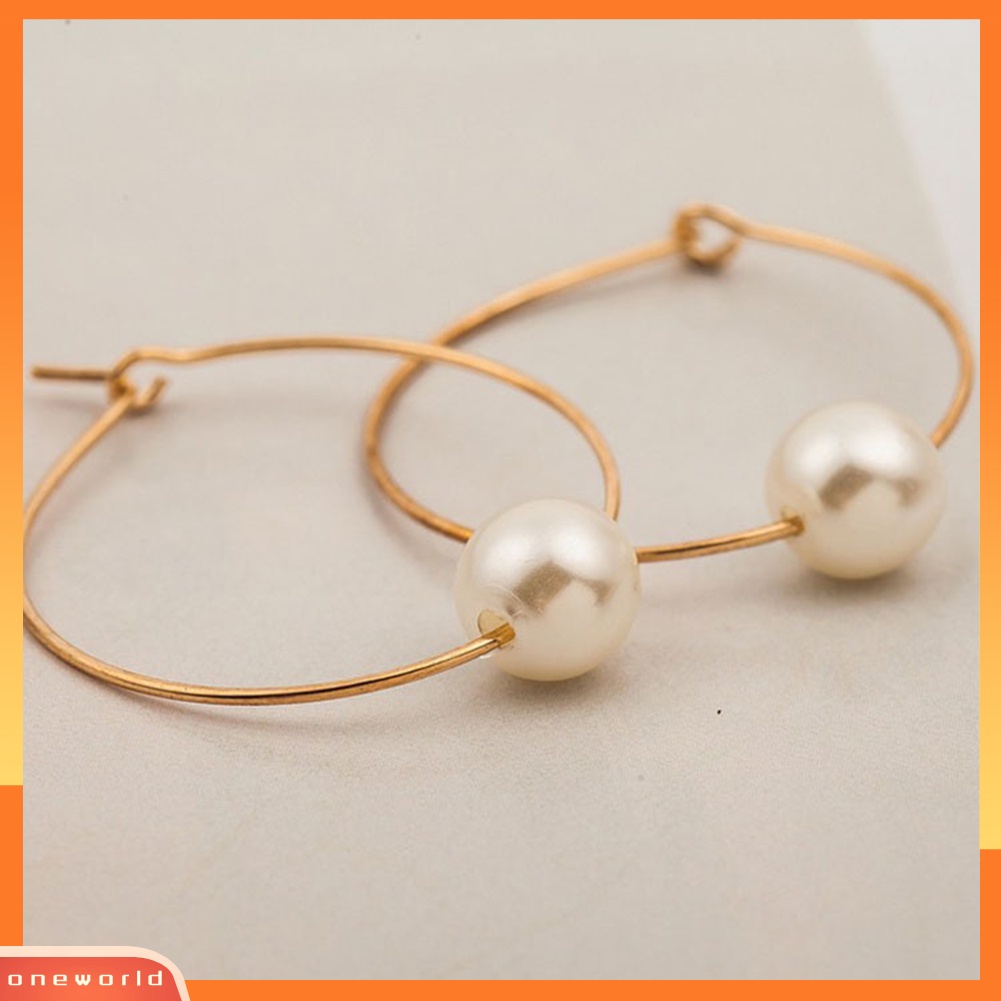 [WOD] Fashion Wanita Mutiara Imitasi Pesona Huggie Hoop Earrings Pesta Perhiasan Hadiah Ulang Tahun