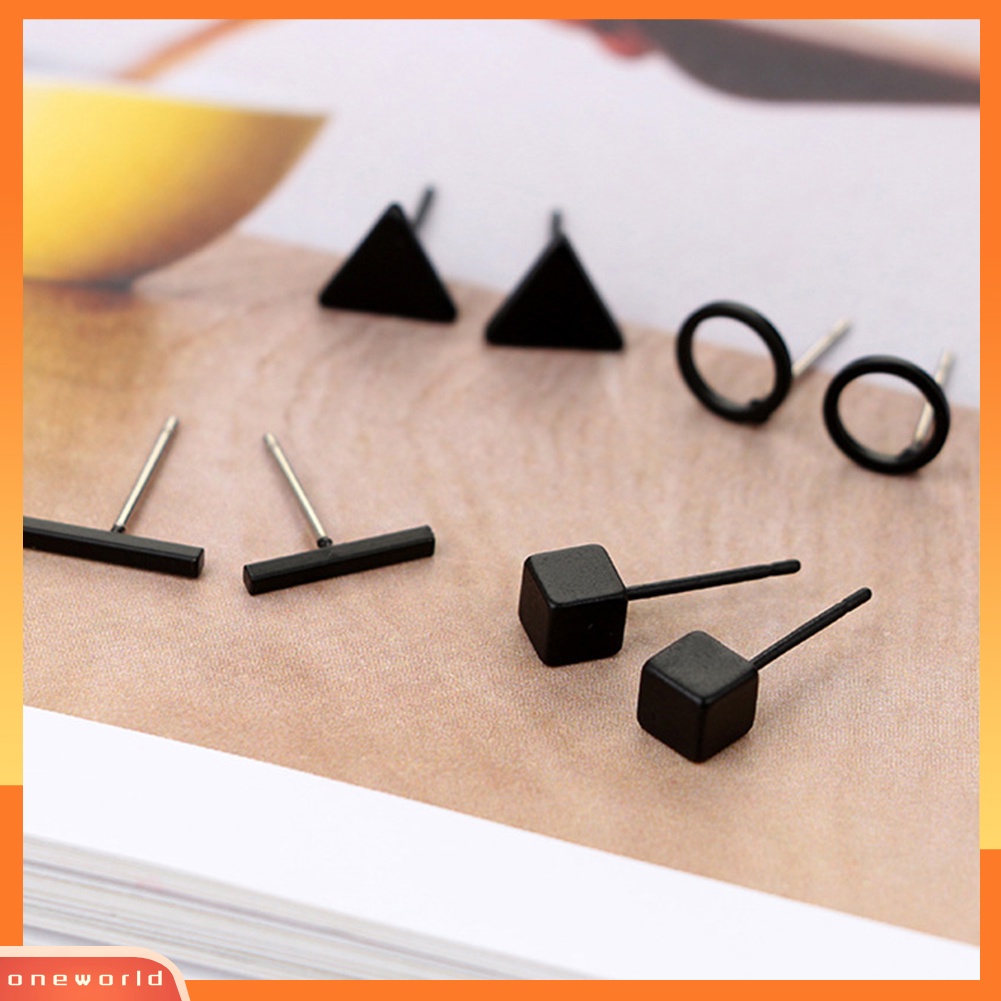 [WOD] 4pasang Sederhana Persegi Bulat Segitiga Bar Telinga Studs Set Wanita Geometri Anting