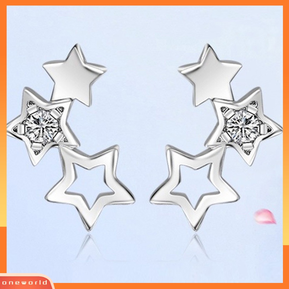 [WOD] Wanita Fashion Cubic Zirconia Hias Berongga Bintang Stud Anting Pesta Perhiasan Hadiah