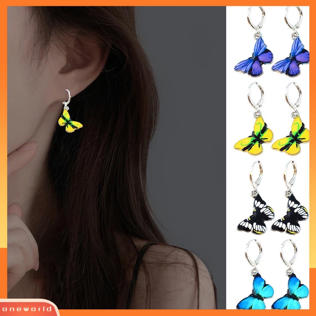 [WOD] 1pasang Wanita Menjuntai Anting Bentuk Hewan Indah High-end Kupu-Kupu Liontin Lady Hoop Earrings Perhiasan Perempuan
