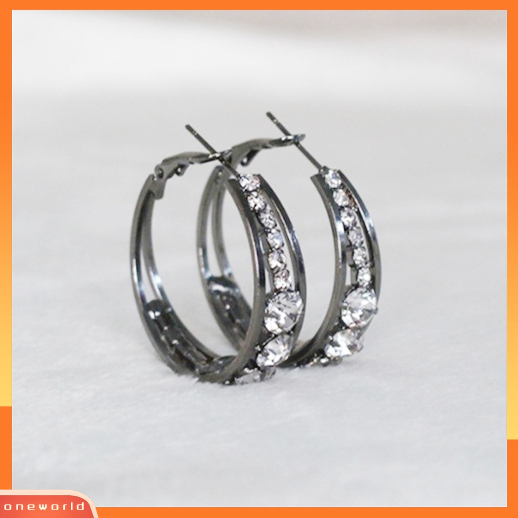 [WOD] Anting Wanita Berlian Imitasi Berkilau Menarik Hias Hoop Earrings Piercing Perhiasan Untuk Pesta