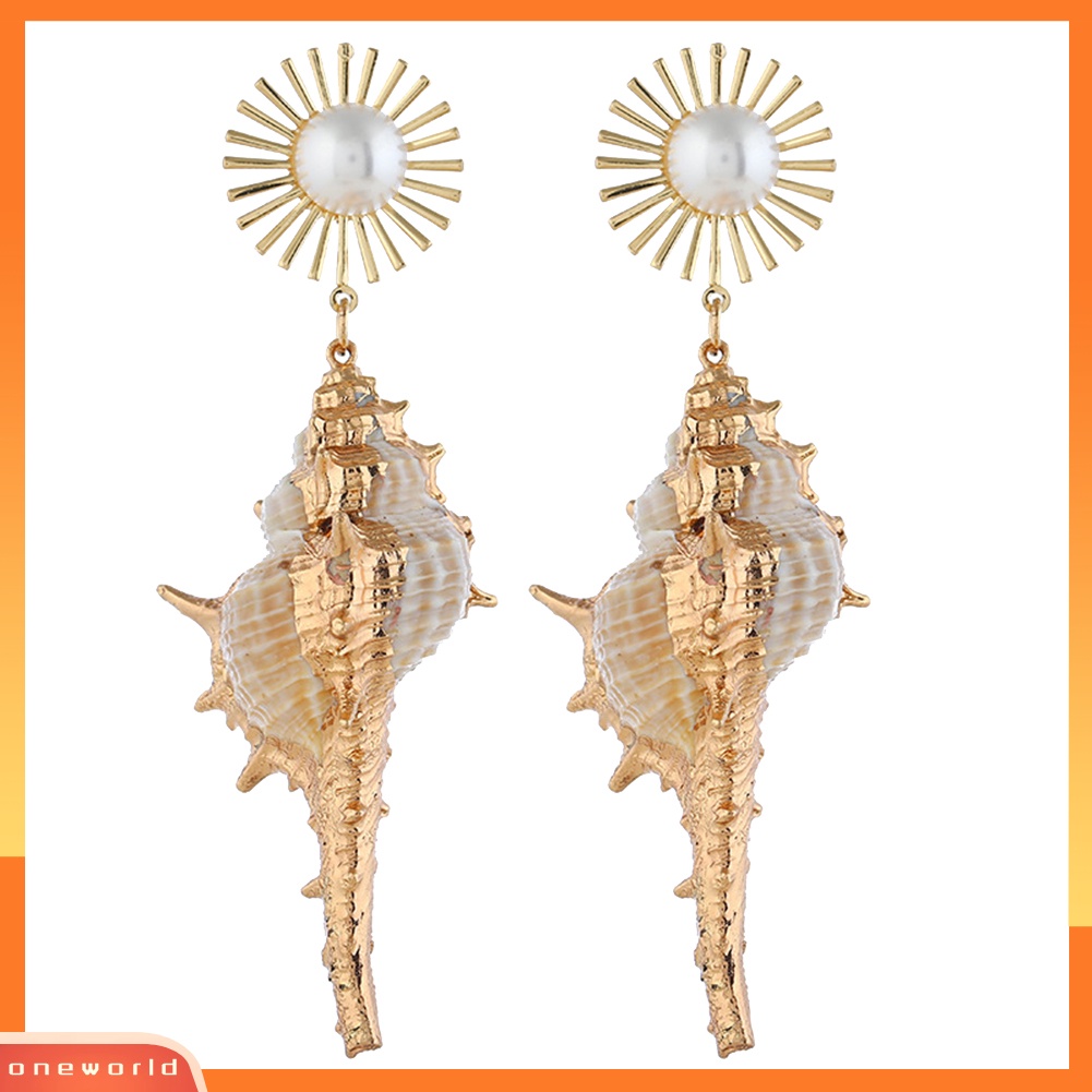 [WOD] Bohemian Pantai Wanita Mutiara Imitasi Hias Keong Liontin Statement Stud Earrings