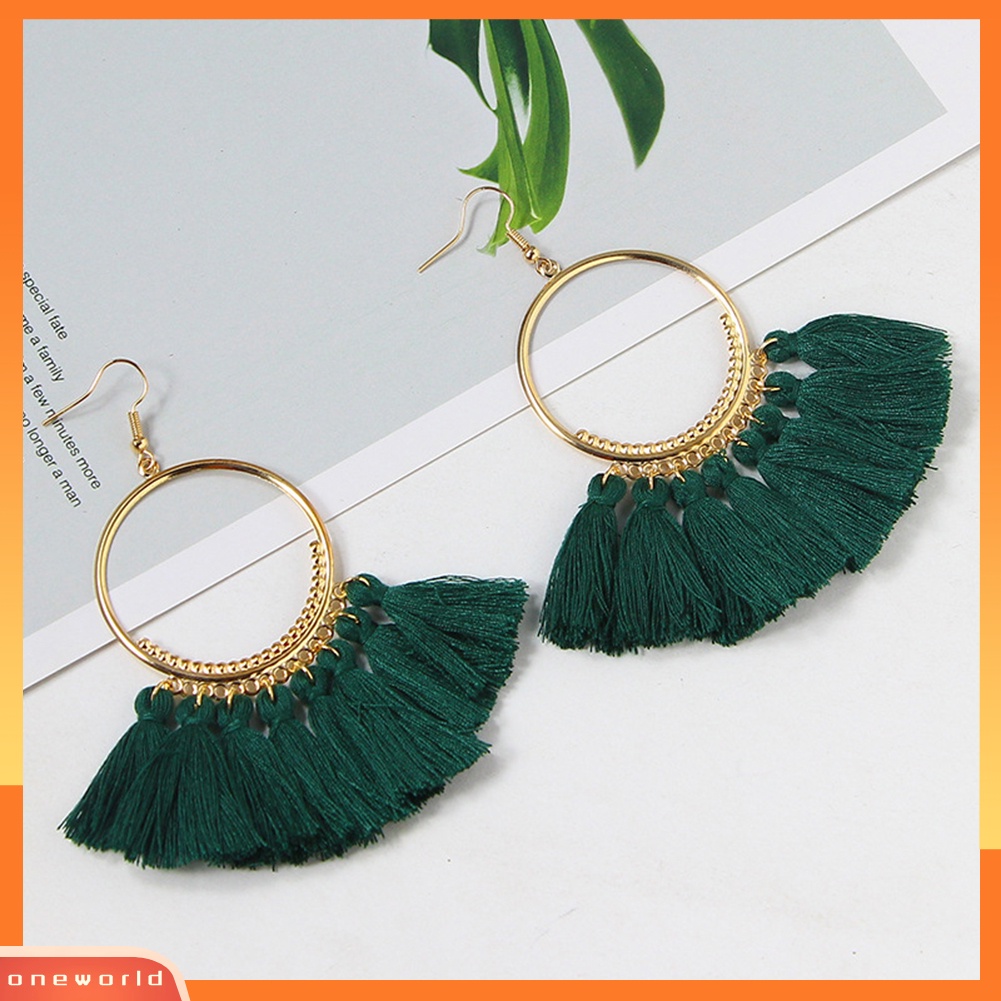 [WOD] Vintage Wanita Pesta Lingkaran Besar Rumbai Liontin Statement Hook Earrings Perhiasan