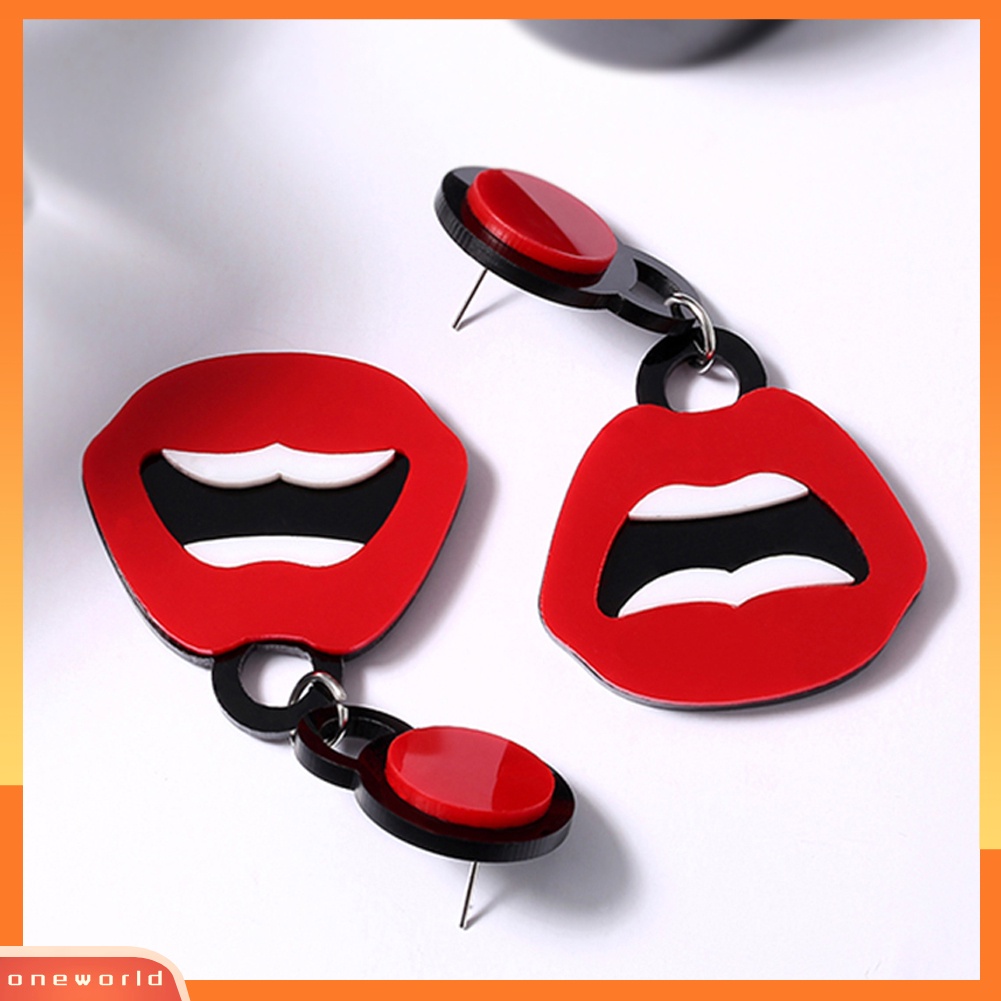 [WOD] Fashion Wanita Hip Hop Punk Akrilik Bibir Merah Klub Malam Statement Hook Earrings