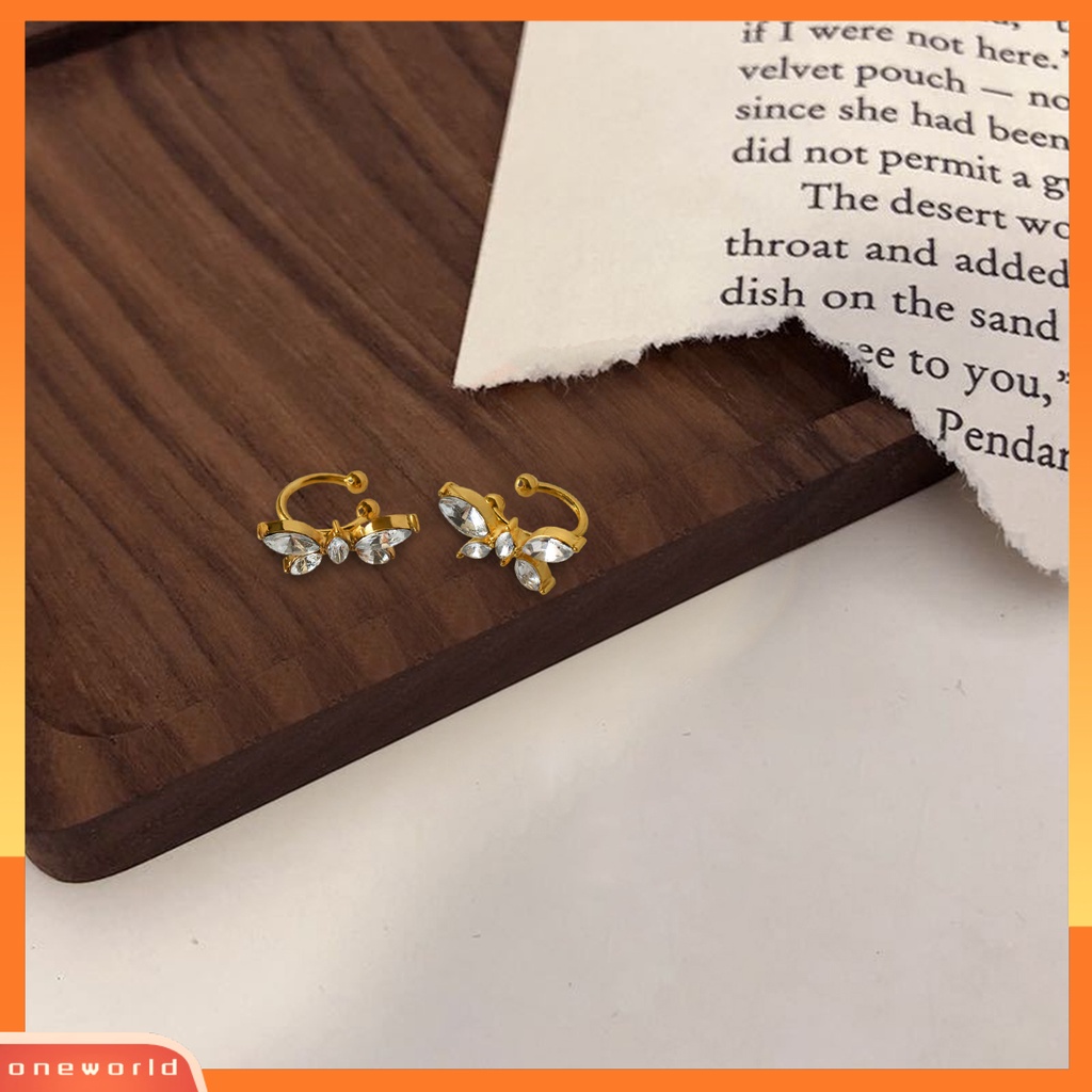 [WOD] 1pasang Anting Klip Kupu-Kupu Cubic Zirconia Wanita Jepang Style Bow Clip Earrings Perhiasan Hadiah