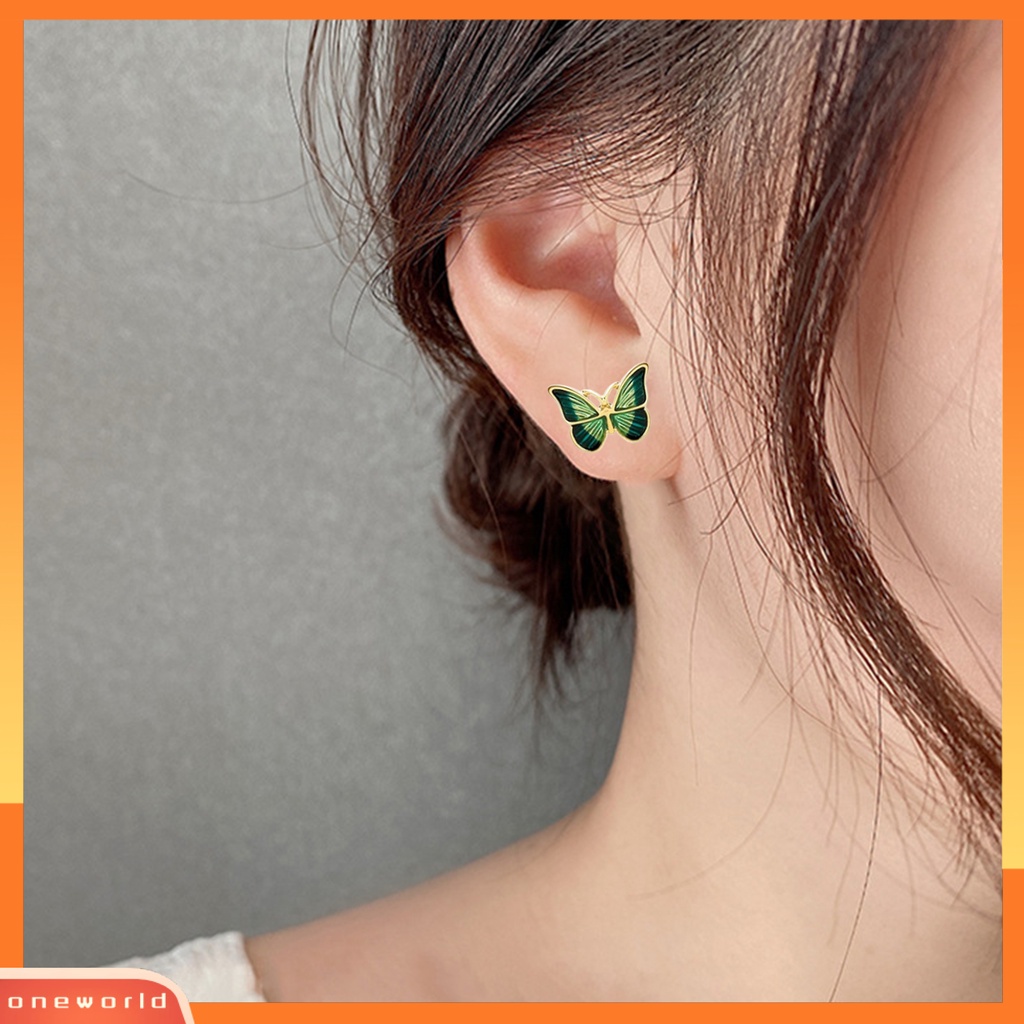 [WOD] 1pasang Anting Tusuk Bentuk Kupu-Kupu Hijau Perhiasan Lapis Gaya Korea Tetesan Minyak Ear Studs Untuk Pakaian Sehari-Hari