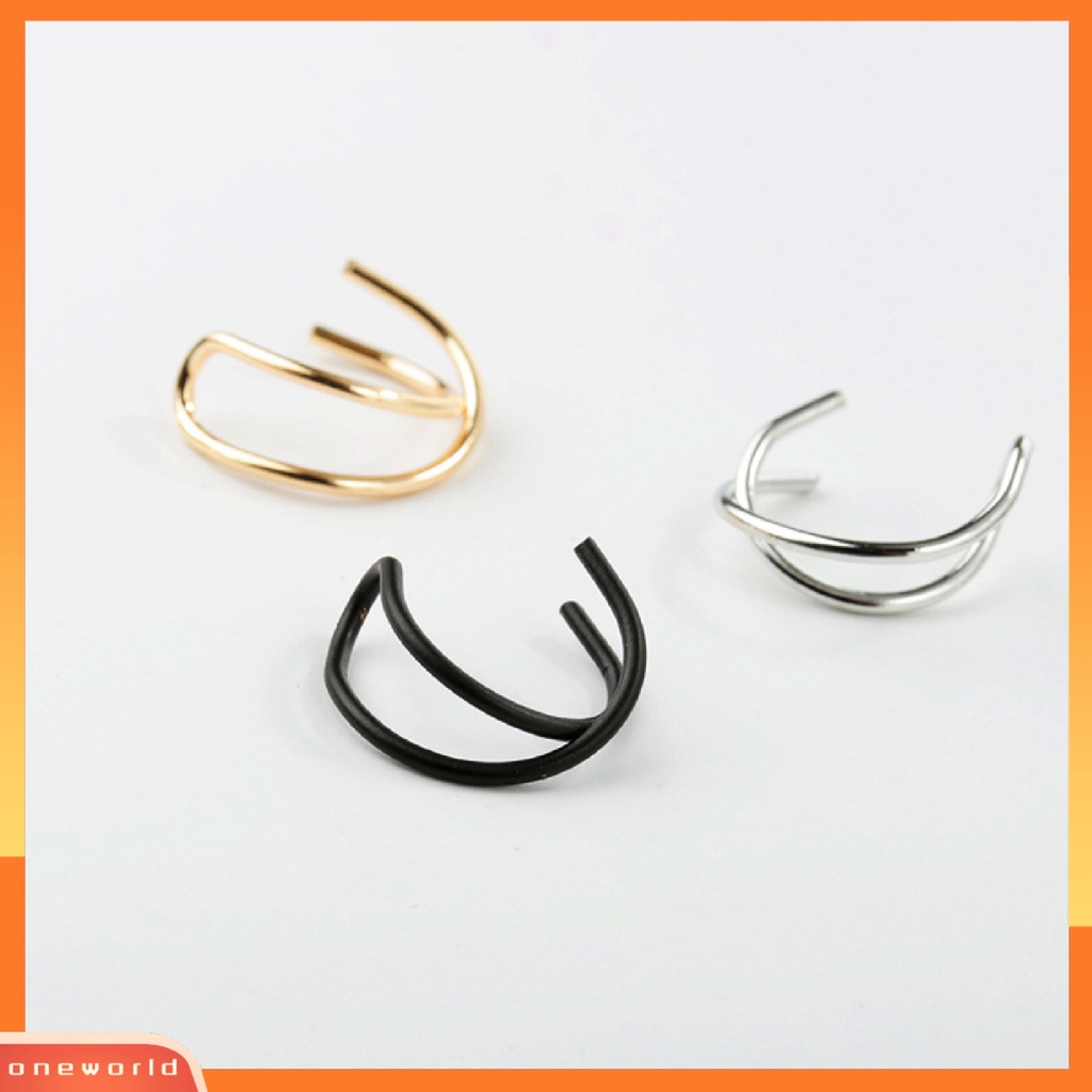 [WOD] 1pc Klip Telinga Gaya Simple Anting Tanpa Tindik Dual Layer Elegan Untuk Kehidupan Sehari-Hari
