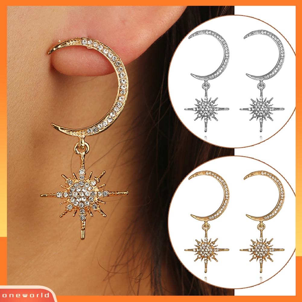 [WOD] Berlian Imitasi Bulan Berujung Delapan Anting-Anting Elegan Wanita Pernikahan Bridal Eardrop