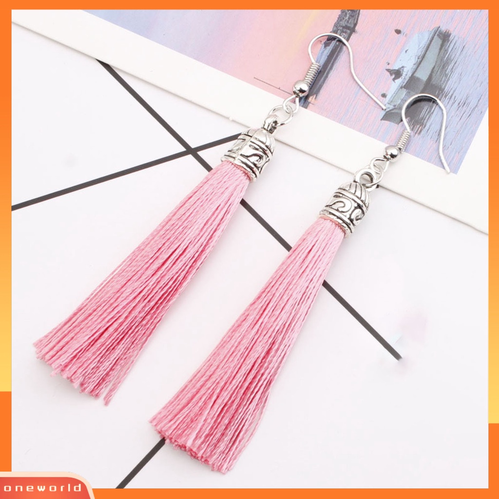 [WOD] 1pasang Anting Kait Bohemian Artistik Benang Katun Fringe Desain Menjuntai Earrings Aksesoris Telinga